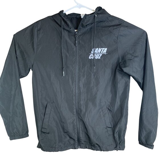 Santa Cruz Black Lightweight Hooded Windbreaker Jacket With Drawstring & Zip Clo - Picture 1 of 8